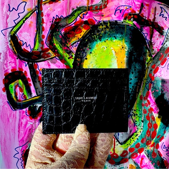 💛Saint Laurent  Croc Embossed Card Holder💛 - Picture 1 of 3